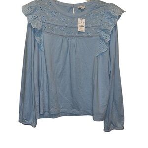 J. Crew Sky Blue Eyelet Ruffle Blouse